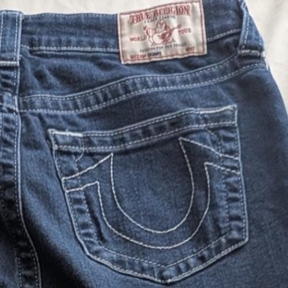 $240 True Religion Stella Low Rise Skinny Jeans 31 Dark Wash Contrast Stitching
